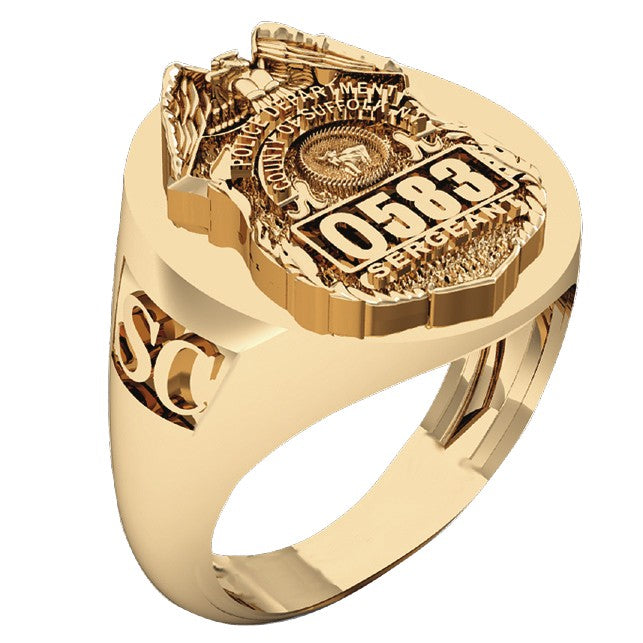 Mens Suffolk County PD Sergeant Deep Carved Oval Ring