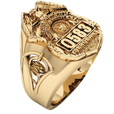 Womens Suffolk County PD Sergeant Shield Ring  Detailed Rose Design Side Accent