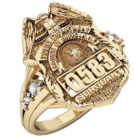 Womens Suffolk County PD Sergeant Shield Ring Delicate Side Diamond Accents