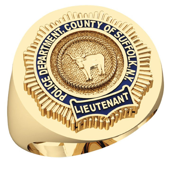 Mens Suffolk County PD Lieutenant Round Signet Shield Ring