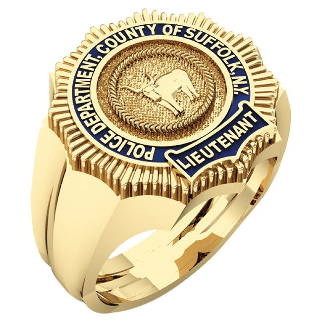 Mens Suffolk County PD Lieutenant Shape of the Shield Ring