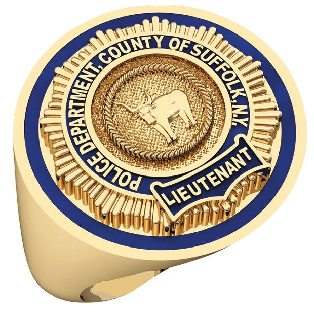 Mens Suffolk County PD Lieutenant Round Thin Blue Line Ring
