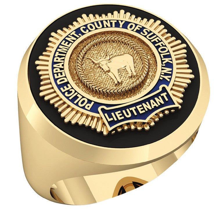 Mens Suffolk County PD Lieutenant Round Black ONYX Ring