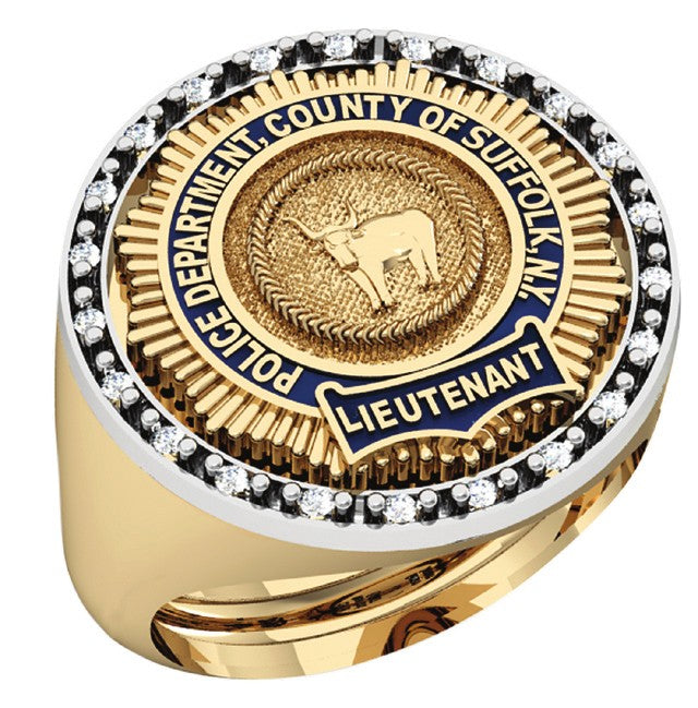 Mens Suffolk County PD Lieutenant Round Diamond Edge Ring
