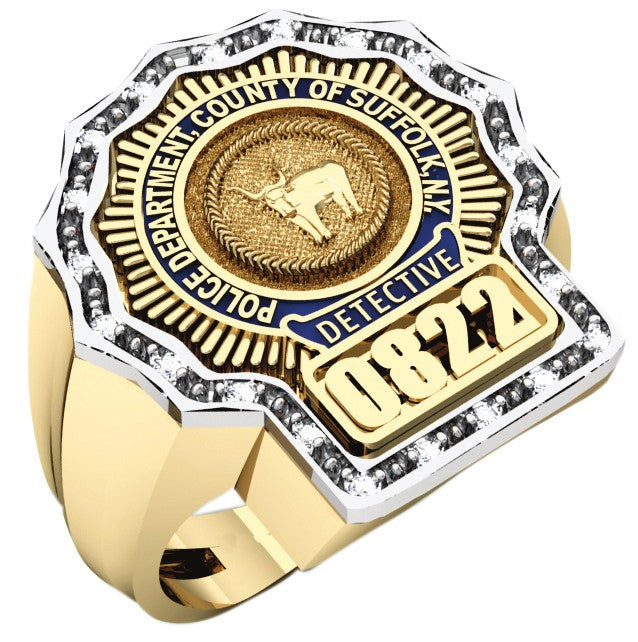 Mens Suffolk County PD Detective Diamond Edge Shield Ring