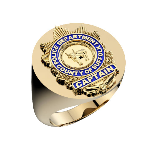Mens Suffolk County PD Captain Oval Signet Shield Ring