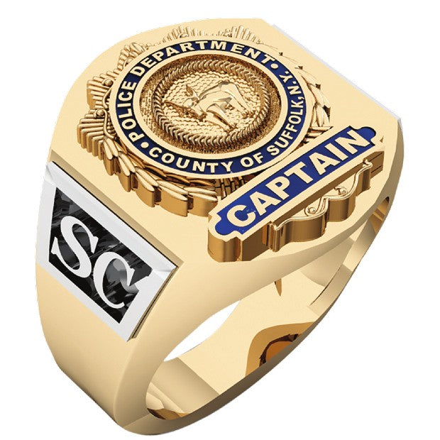 Mens Suffolk County PD Captain Deep Carved Shield Ring