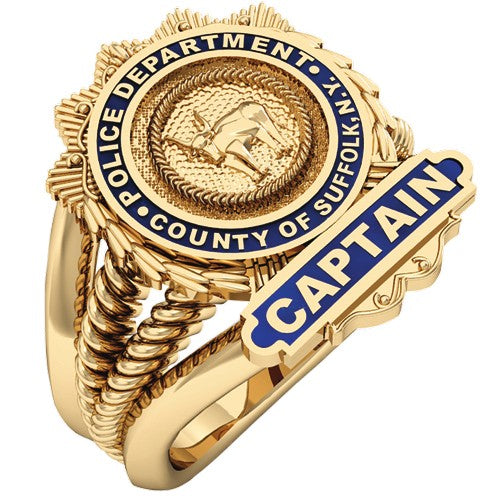 Womens Suffolk County PD Captain Shield  Ribbed Delicate Side Design Ring