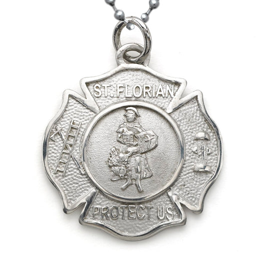 St. Florian Medal and Chain - Sterling Silver Quarter Size Pendant