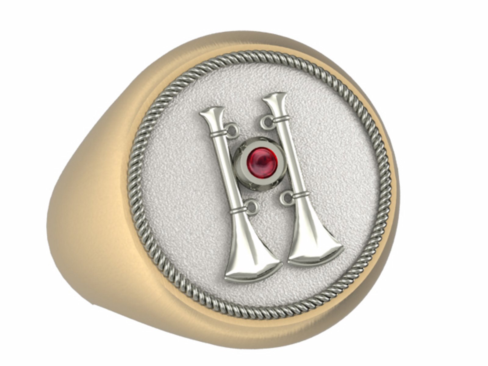 Mens Fire Department Captain Ring with Ruby - 2 Horns