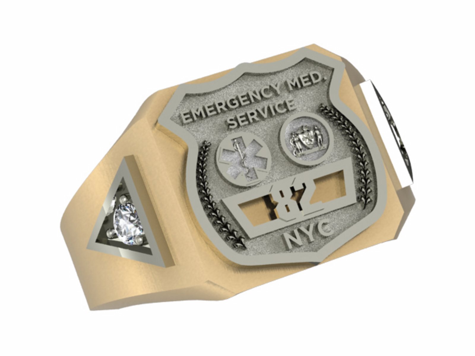 Mens NYC EMS Ring with Side Diamonds