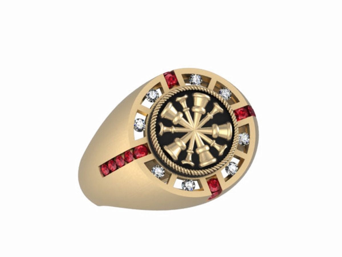 Mens Fire Department Chief Ring - 5 Horns