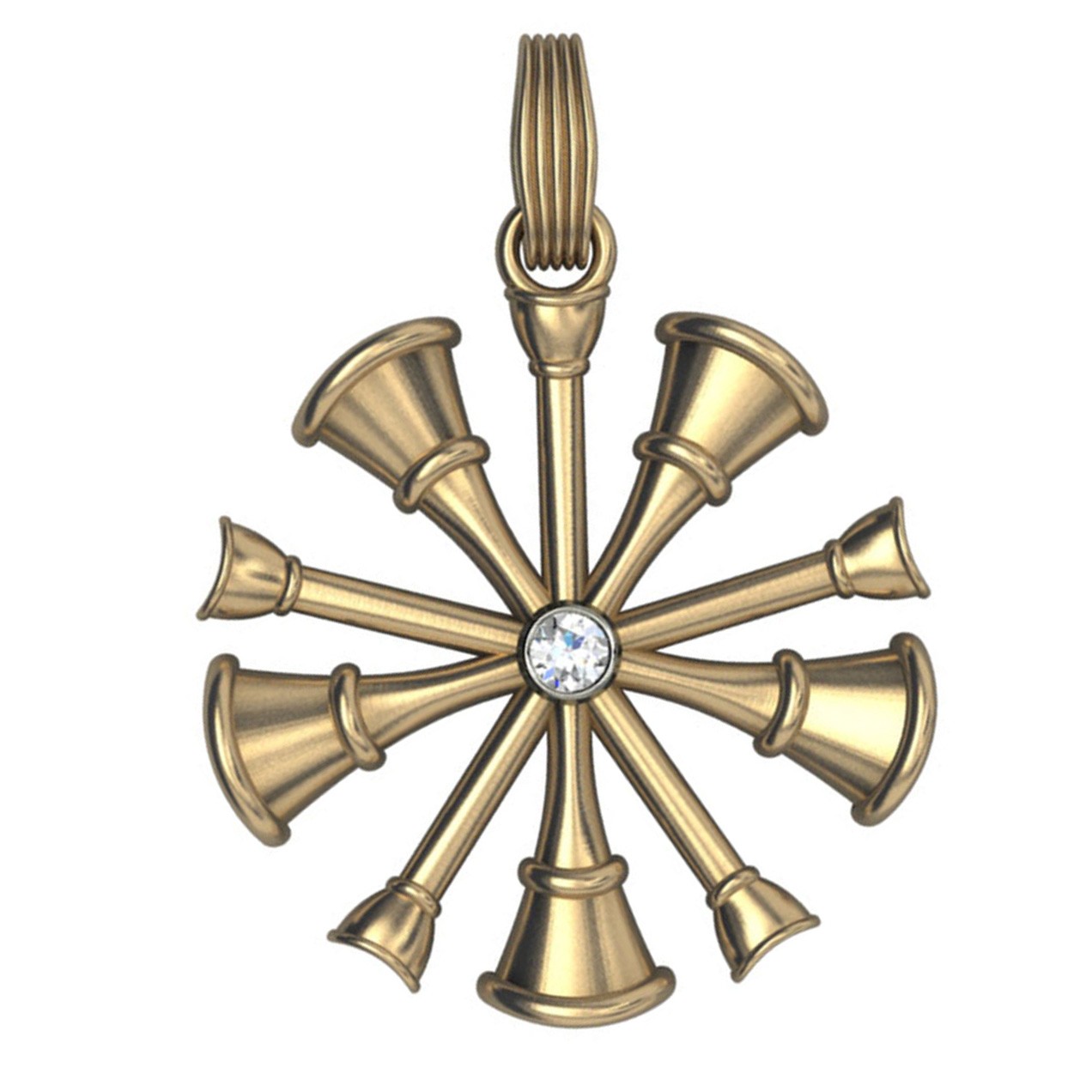 Five Horn Chief Pendant with Small Center Diamond- Nickel Size