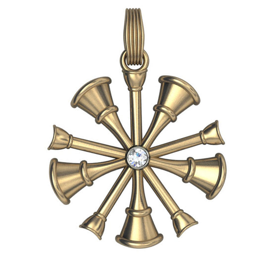 Five Horn Chief Pendant with Small Center Diamond- Nickel Size