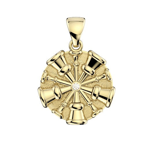 Five Horn Chief Pendant with Center Diamond- Penny Size