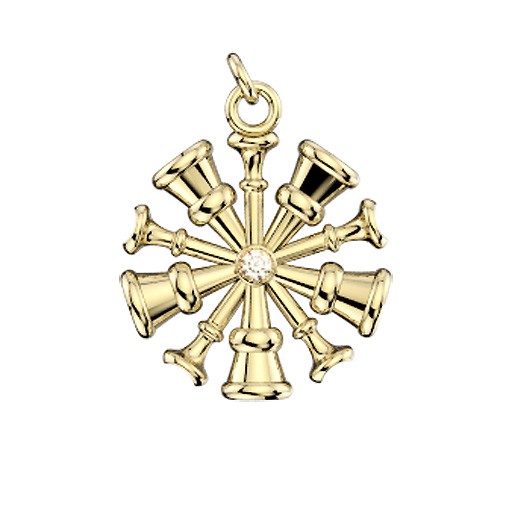 Five Horn Chief Pendant with Center Diamond- Dime Size
