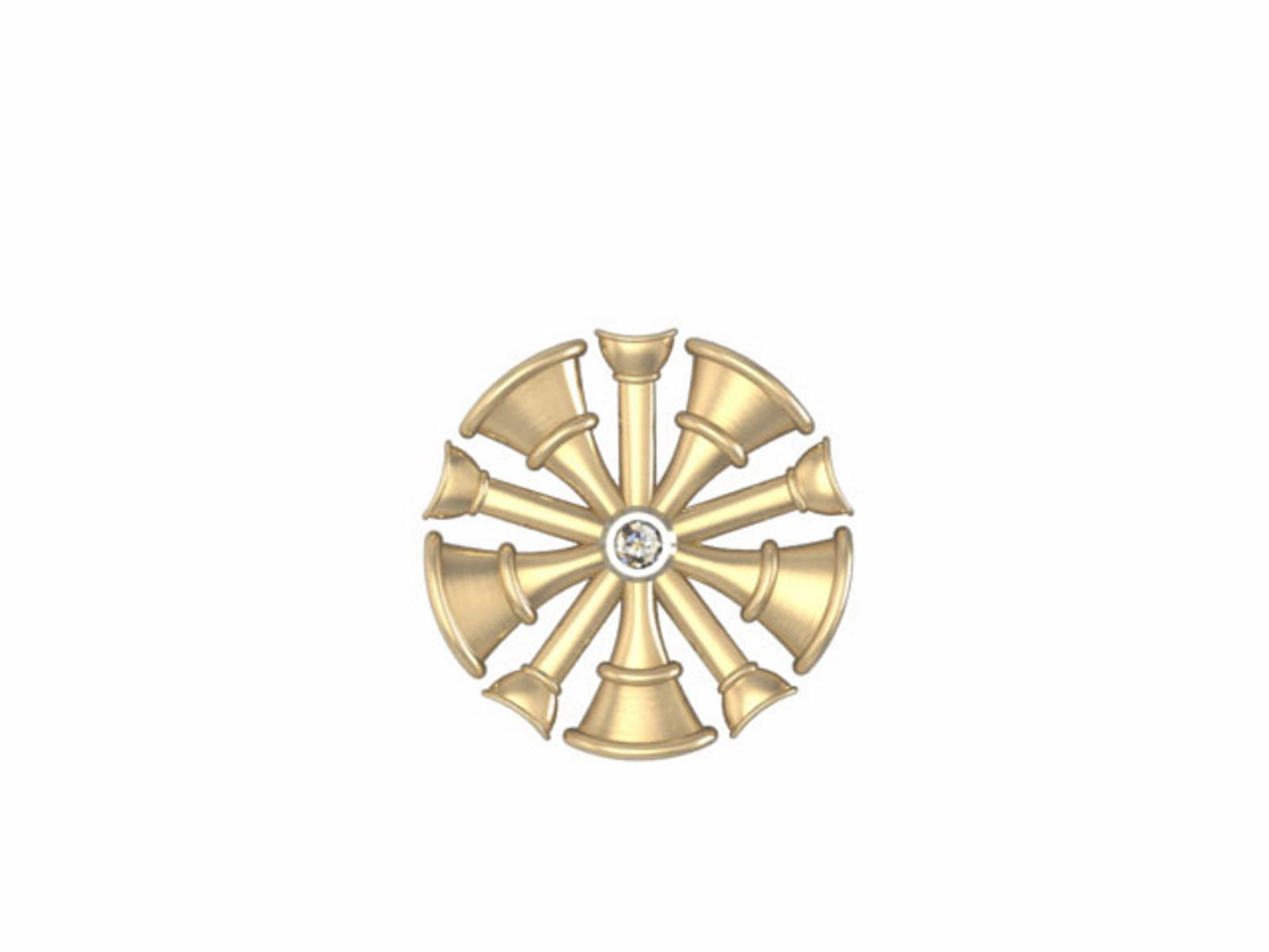Fire Chief Horns Tie Tack with Center Diamond - Dime Size