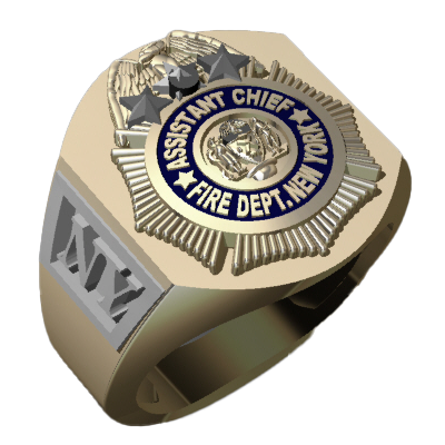 Mens FDNY Shield Asst Chief Ring with Lettering (Alt)