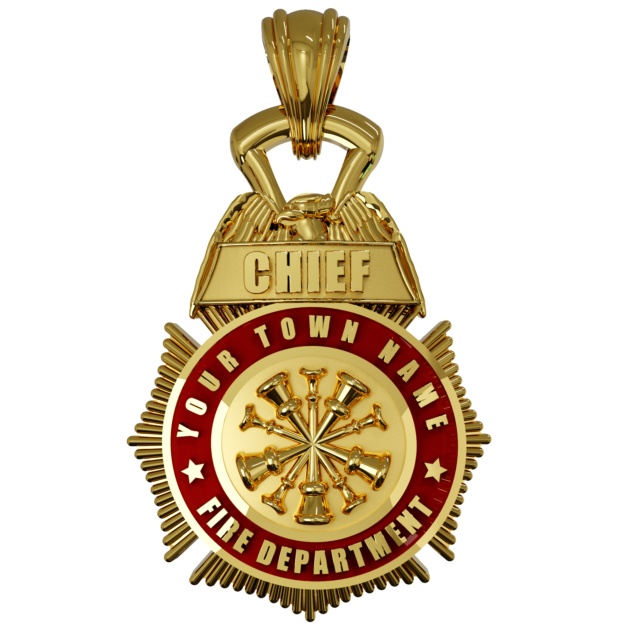 Custom Firefighter Maltese and Eagle Pendant - Quarter Size