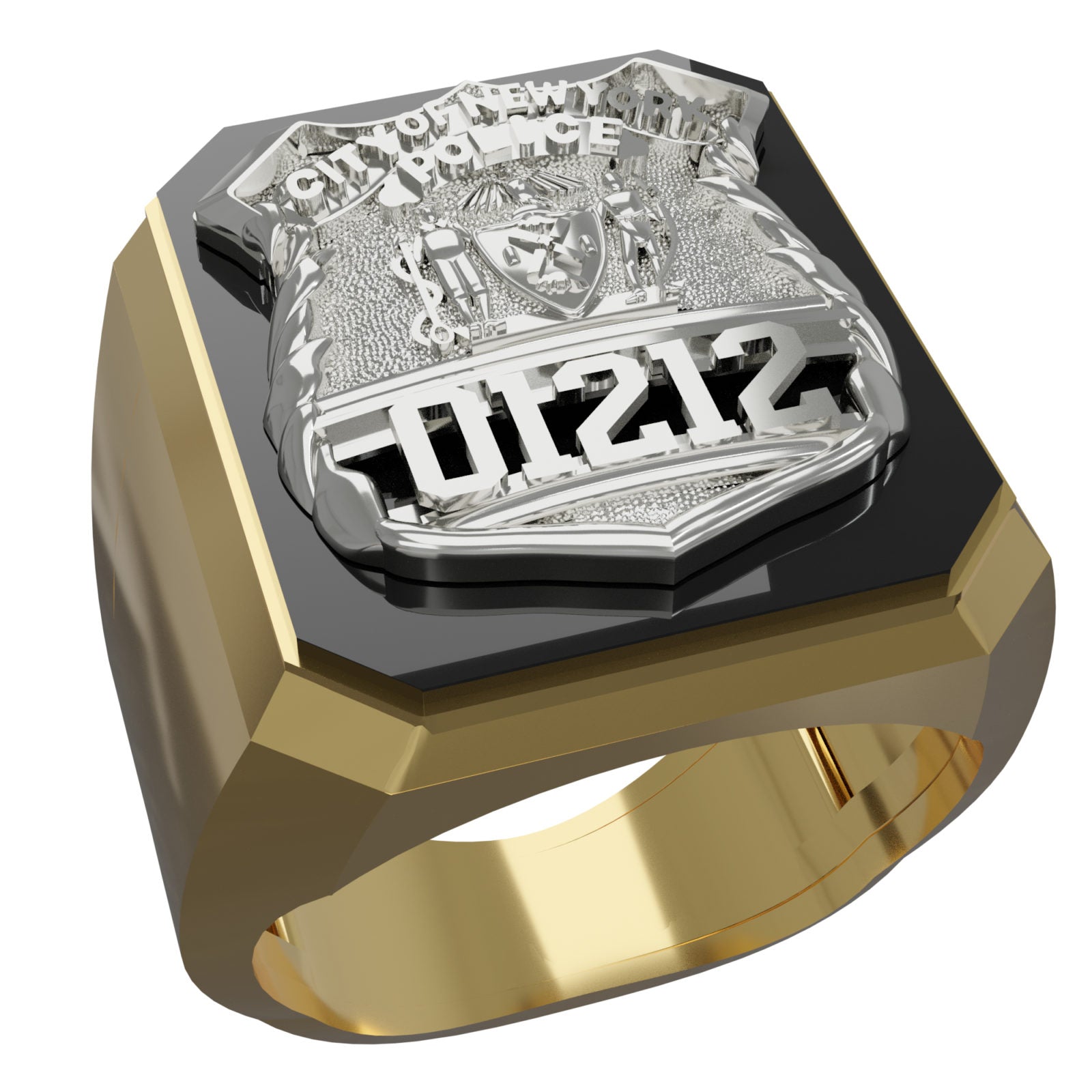 Mens NYPD PO Black ONYX Rectangle Ring