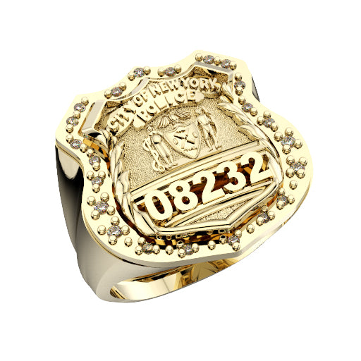 Mens NYPD PO Shield Ring Surrounded by Diamonds