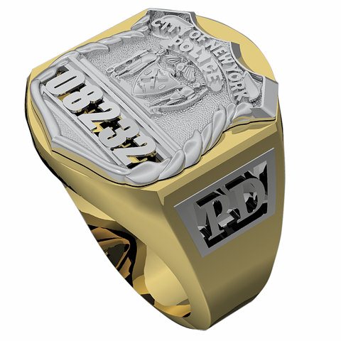 Mens NYPD PO Deep Carved Ring Accented Sides