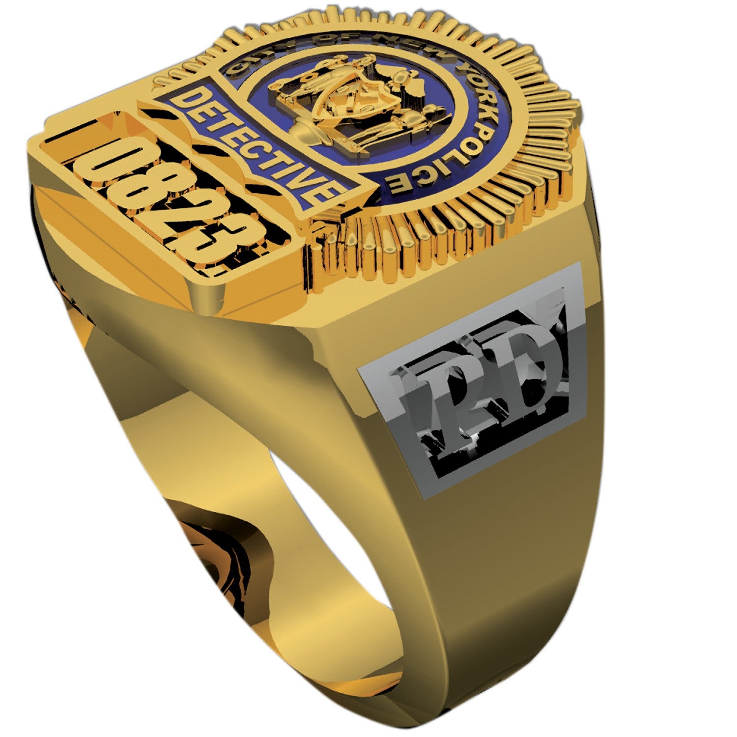 Mens NYPD Detective Deep Carved Ring
