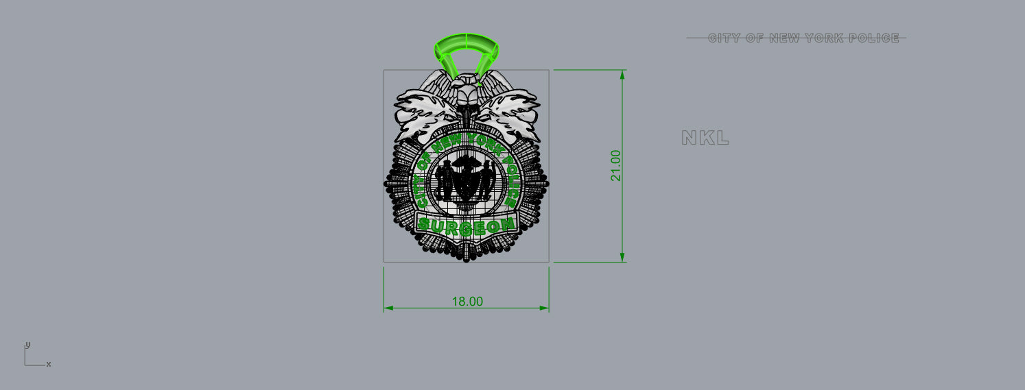 NYPD Surgeon Pendant - Nickel Size