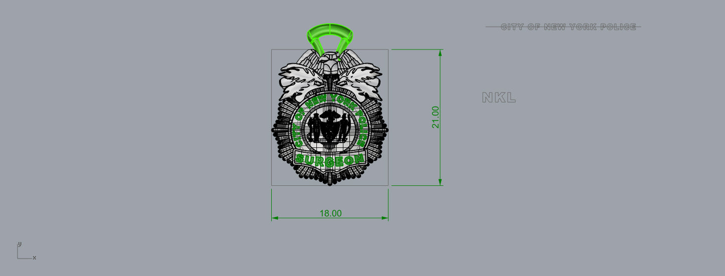NYPD Surgeon Pendant - Nickel Size