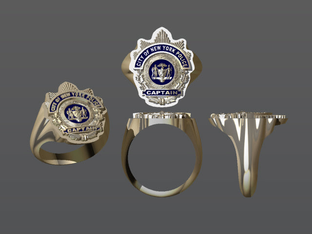 Mens NYPD Captain Nickel Size Shape of the Shield Ring