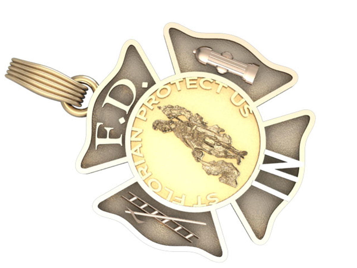 Personalized St. Florian Maltese Cross Pendant - Quarter Size