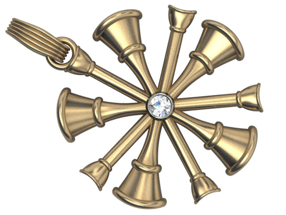 Five Horn Chief Pendant with Small Center Diamond- Nickel Size