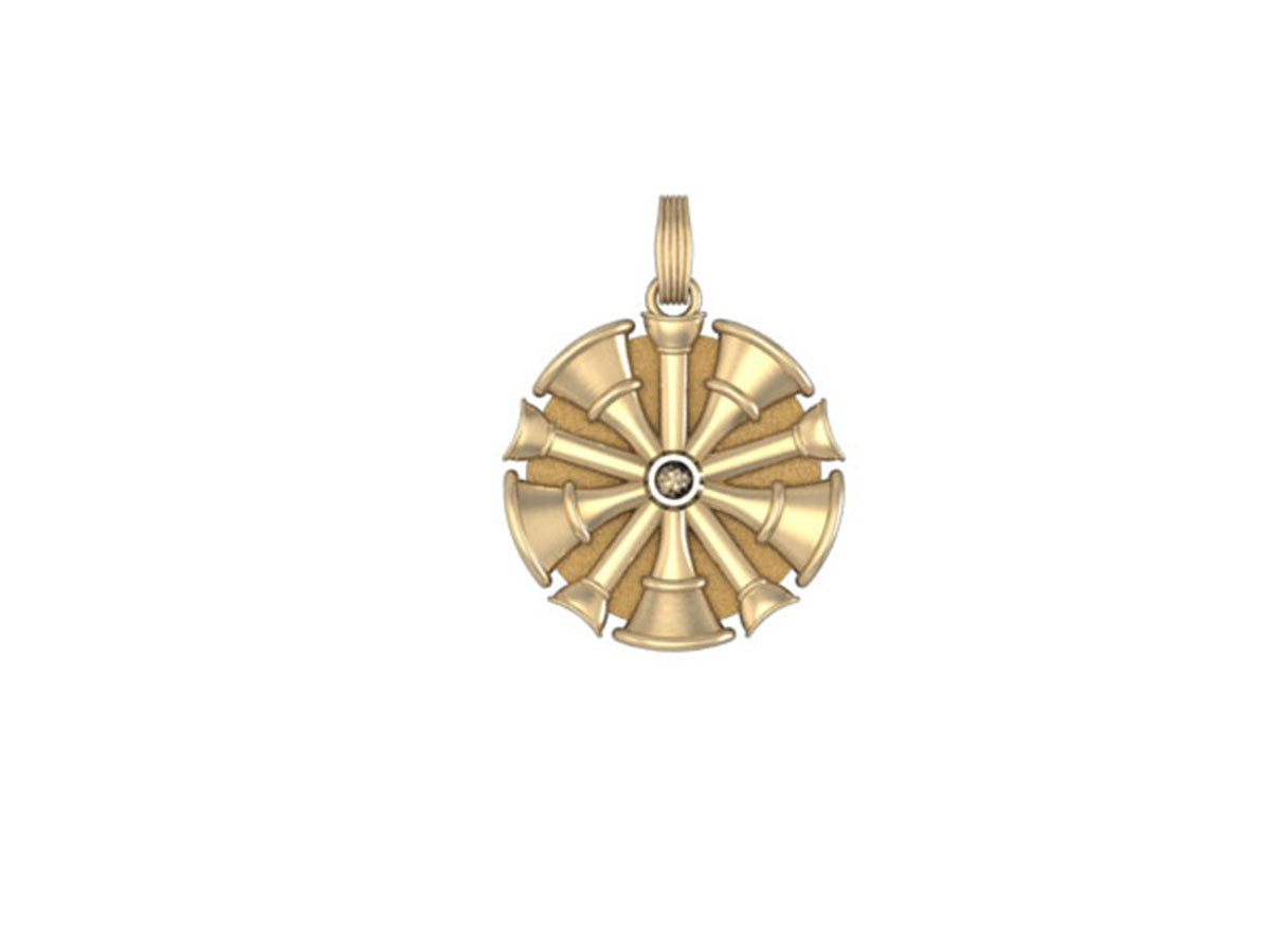 Five Horn Chief Pendant with Center Diamond- Penny Size