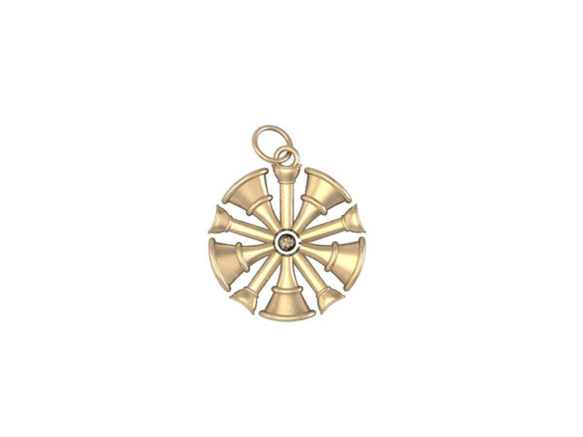 Five Horn Chief Pendant with Center Diamond- Dime Size