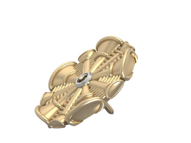 Fire Chief Horns Tie Tack with Center Diamond - Penny Size