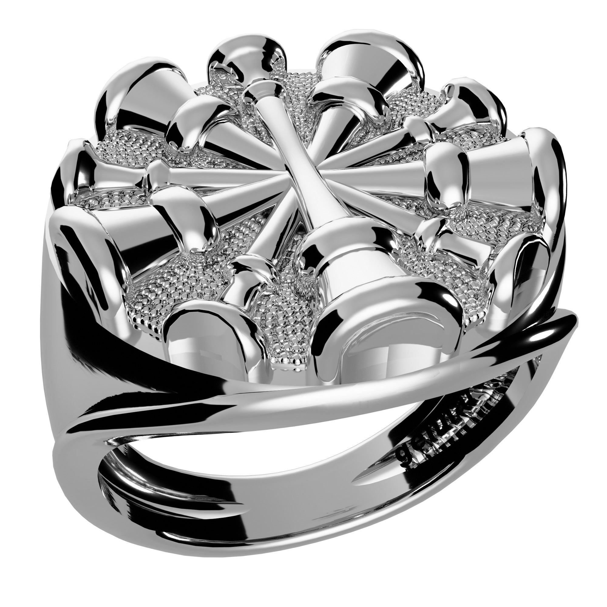 Mens Fire Department Chief Ring - 5 Horns (Nickel Size Top)