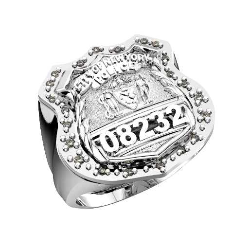 Mens NYPD PO Shield Ring Surrounded by Diamonds