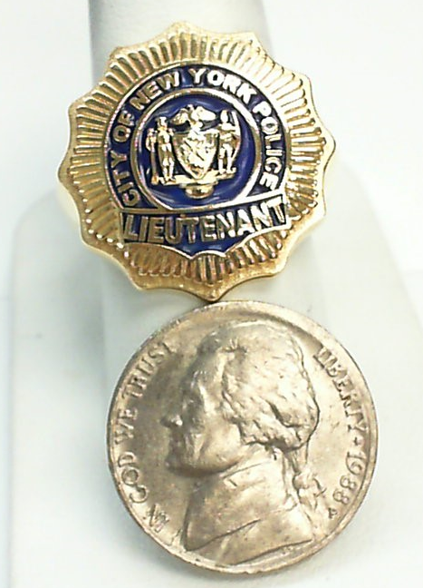 Mens NYPD Lieutenant Shape of the Shield XL Ring