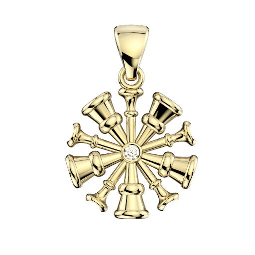 Five Horn Chief Pendant with Small Center Diamond- Nickel Size