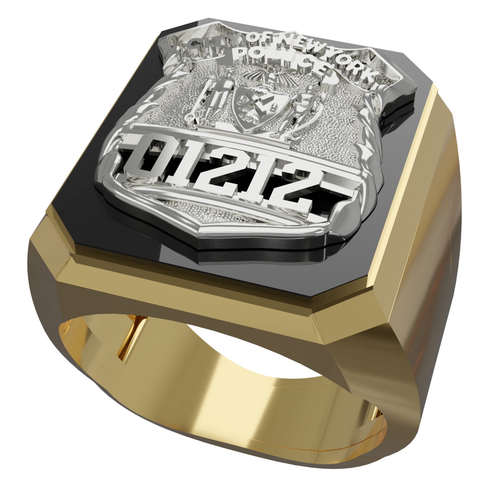 Mens NYPD PO Black ONYX Rectangle Ring
