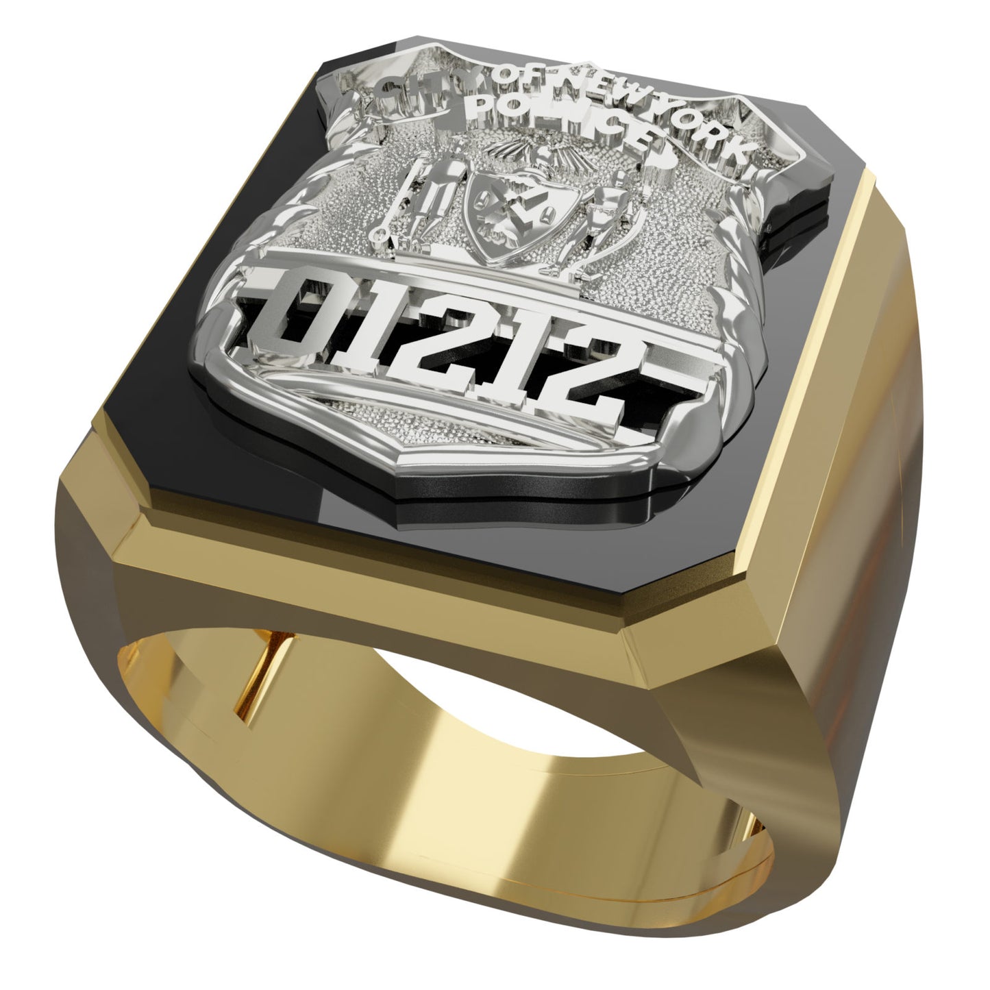 Mens NYPD PO Black ONYX Rectangle Ring