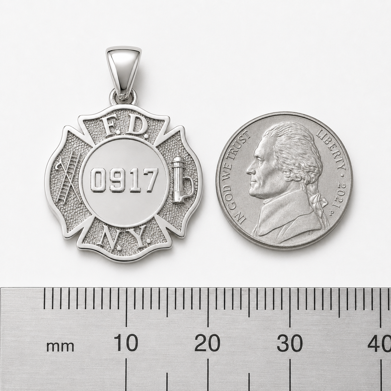 FDNY Firefighter Maltese Pendant - Nickel Size