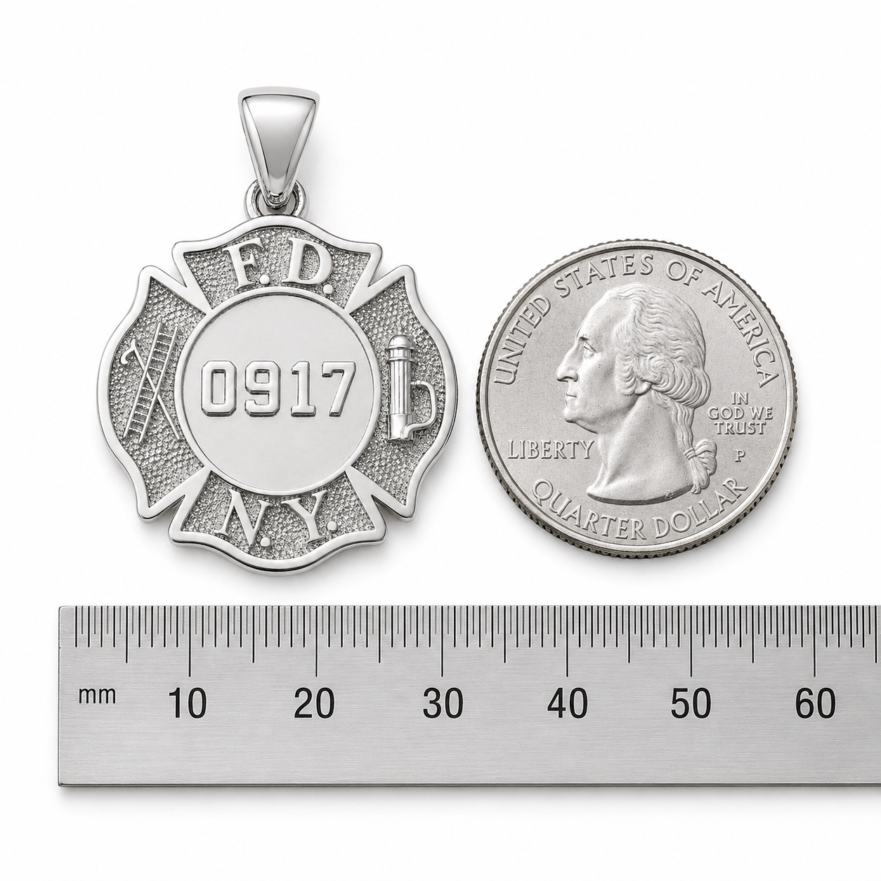 FDNY Firefighter Maltese Pendant - Quarter Size