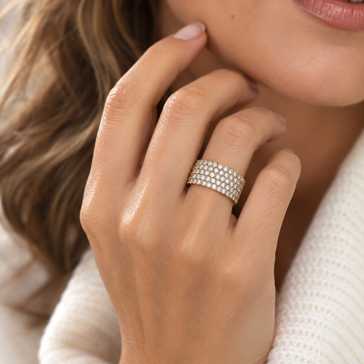 14K Yellow Gold 5-Row Diamond Wedding Band