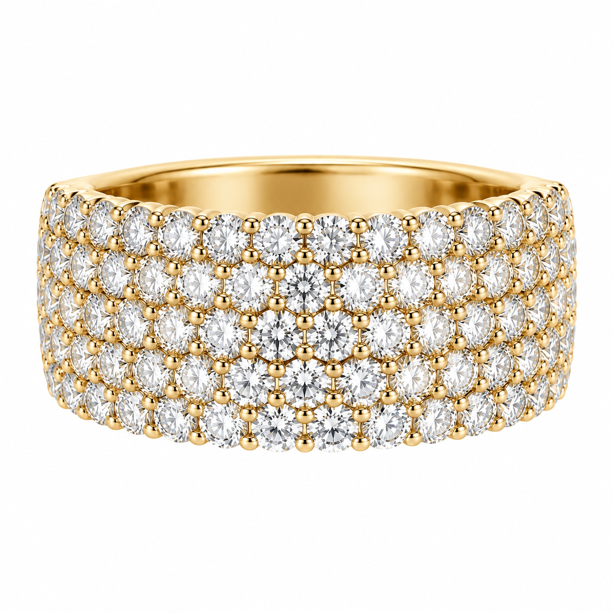 14K Yellow Gold 5-Row Diamond Wedding Band