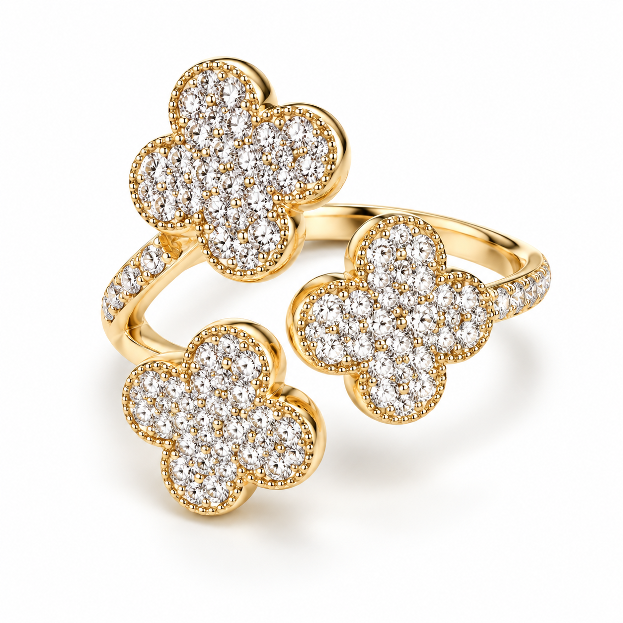 14K Yellow Gold Diamond Clover Fashion Ring