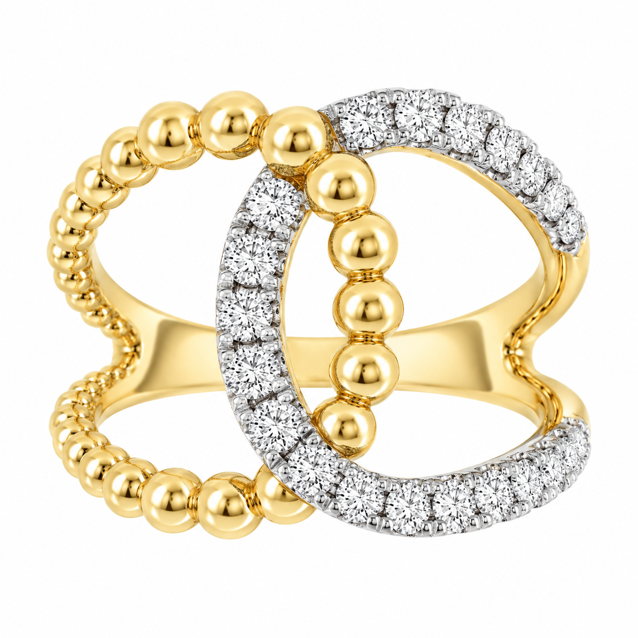 14K Yellow Gold Diamond Interlocking Circle Fashion Ring