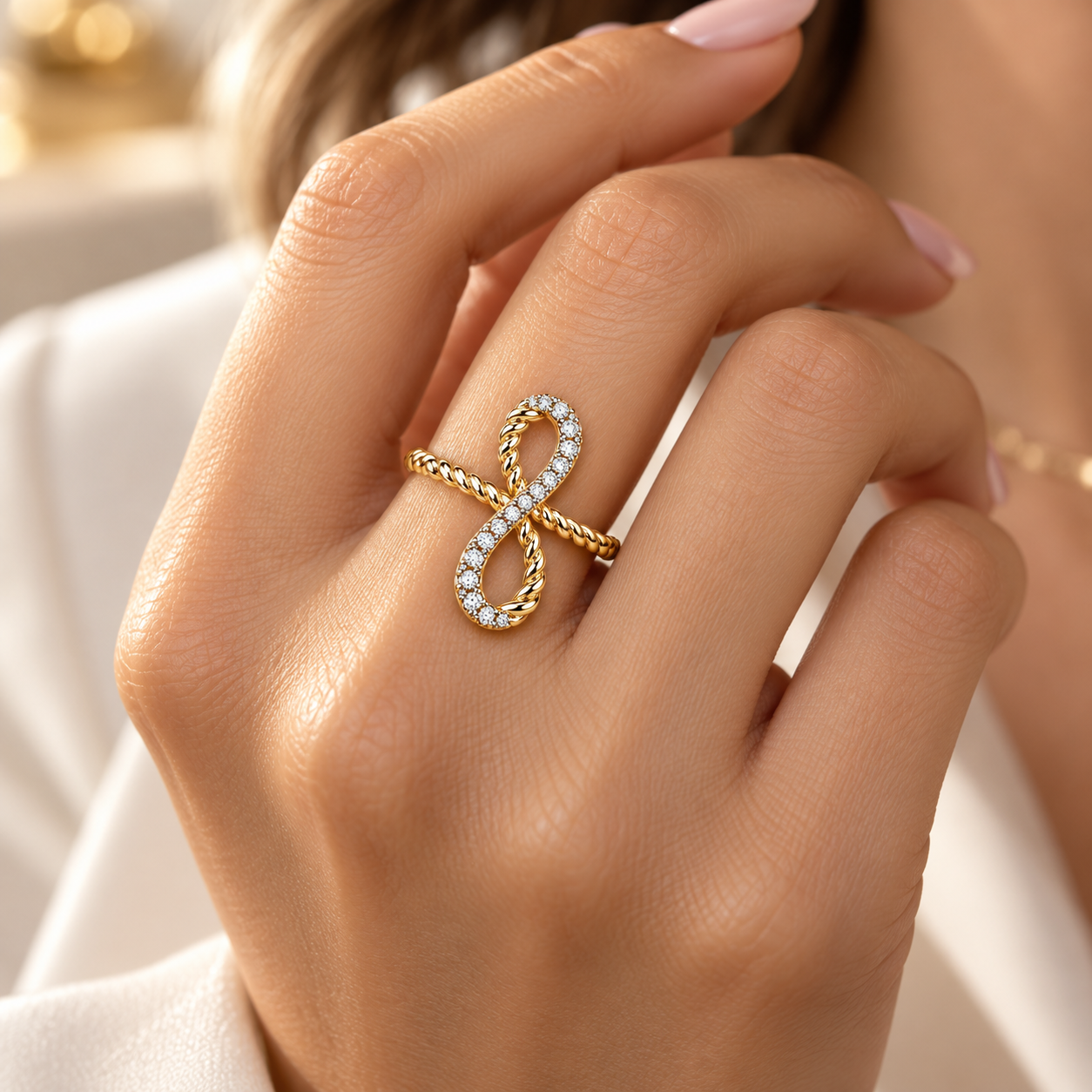 14K Yellow Gold Diamond Infinity Rope Ring