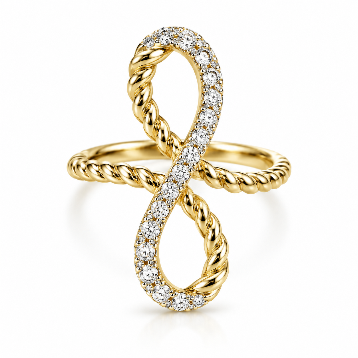 14K Yellow Gold Diamond Infinity Rope Ring