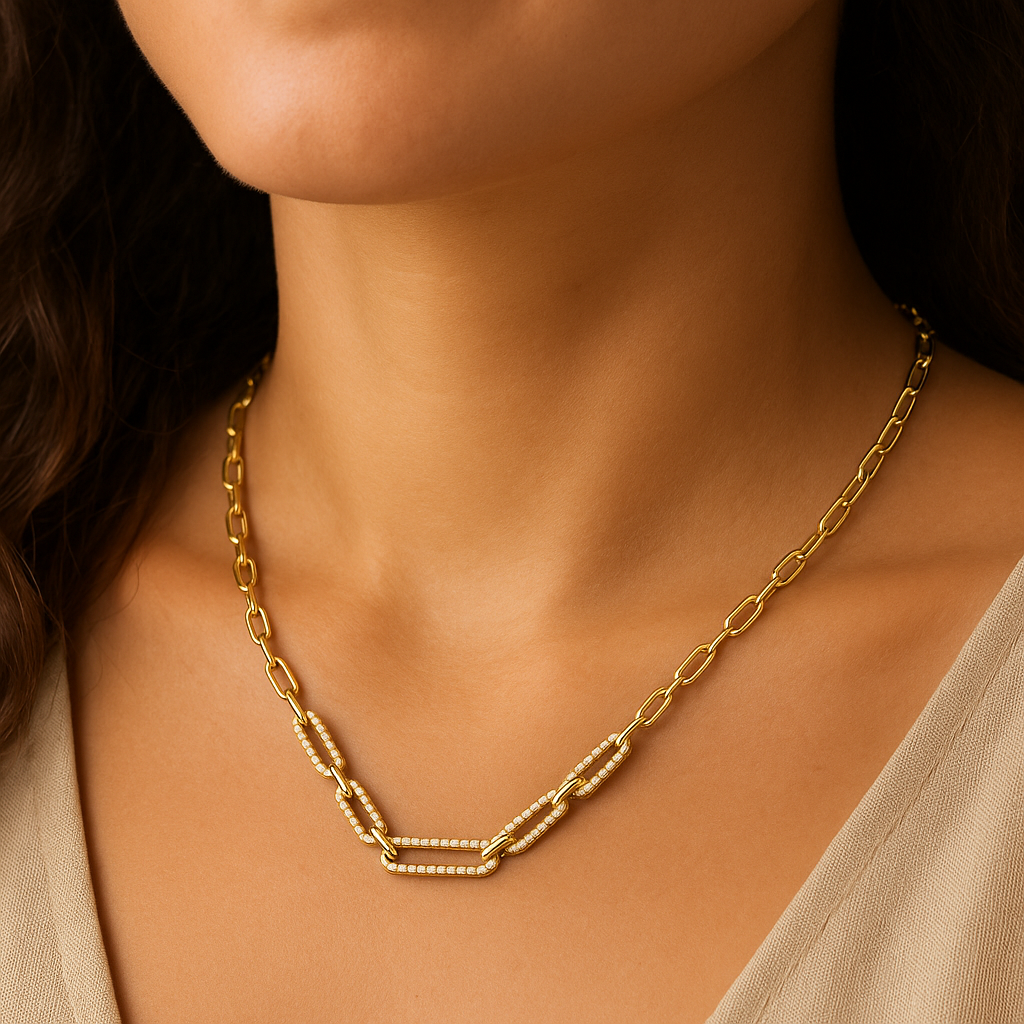 14K Yellow Gold Paperclip Diamond Necklace (0.71 CTW) – Modern Elegance in Every Link